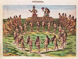 O chefe recebe sua noiva, de &39;Brevis Narratio ..&39;, gravado por Theodore de Bry (1538-98) publicado em Frankfurt, 1591